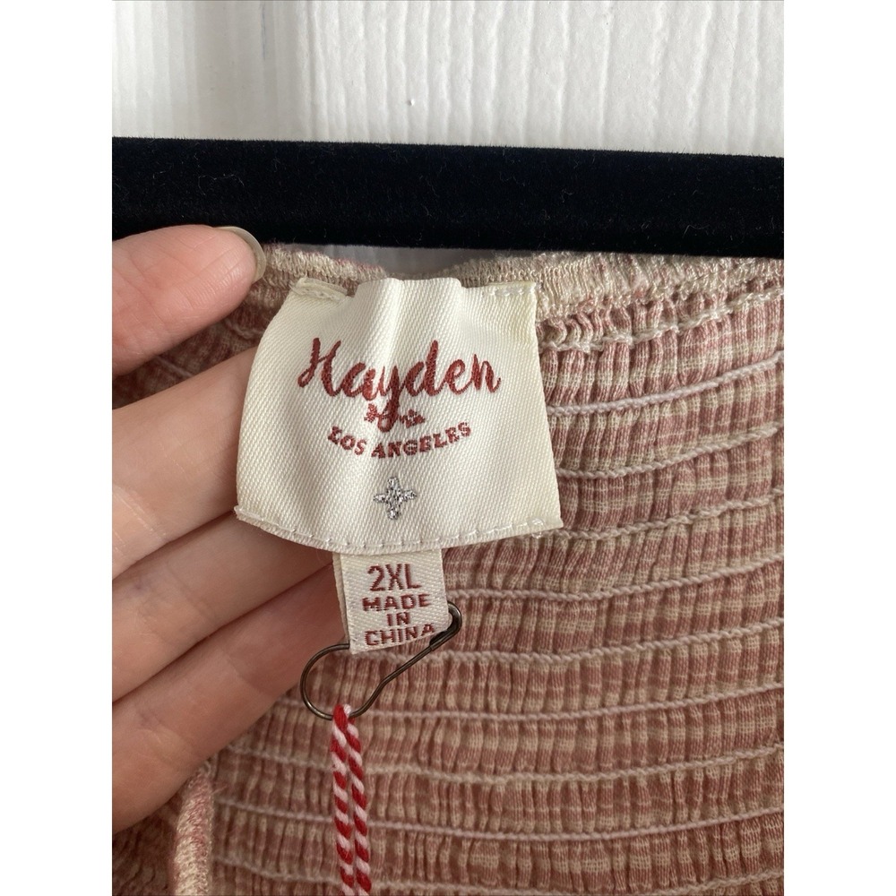 Hayden Los Angeles Smocked Peasant Blouse Womens 2XL Pink Striped Boho Cotton - Picture 5 of 6